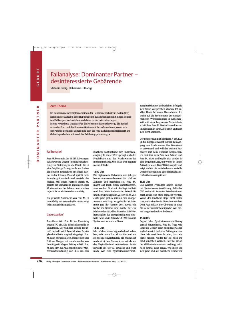 Vorschauseite 1: Fallanalyse: Dominanter Partner - desinteressierte Gebärende