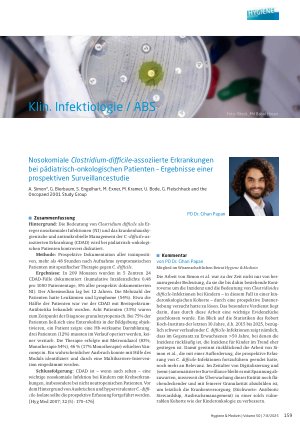 Vorschauseite 1: Klin. Infektiologie / ABS Nosokomiale Clostridium-difficile-assoziierte Erkrankungen bei pädiatrisch-onkologischen Patienten – Ergebnisse einer prospektiven Surveillancestudie