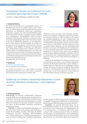 Vorschauseite 2: Klin. Infektiologie / ABS Nosokomiale Clostridium-difficile-assoziierte Erkrankungen bei pädiatrisch-onkologischen Patienten – Ergebnisse einer prospektiven Surveillancestudie