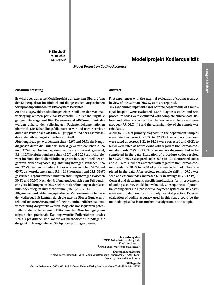 Vorschauseite 1: Modellprojekt Kodierqualität