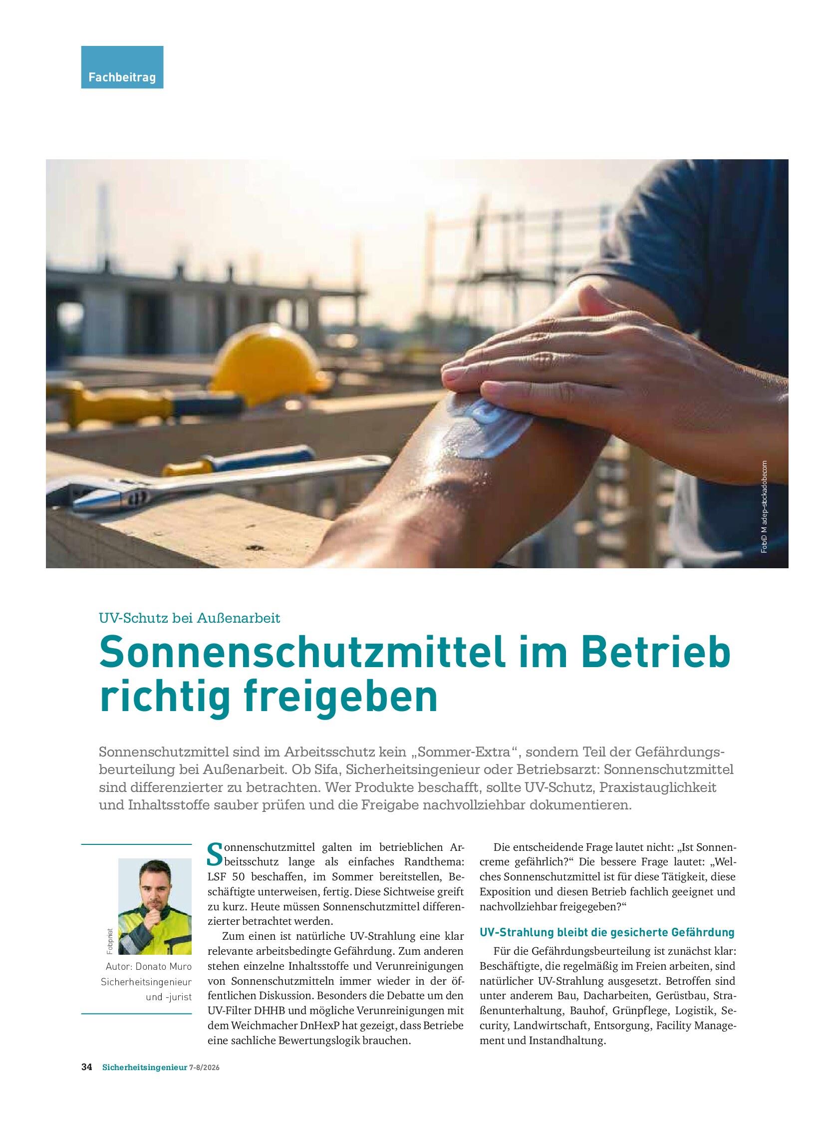 Vorschauseite 1: Sonnenschutzmittel im Betrieb richtig freigeben
