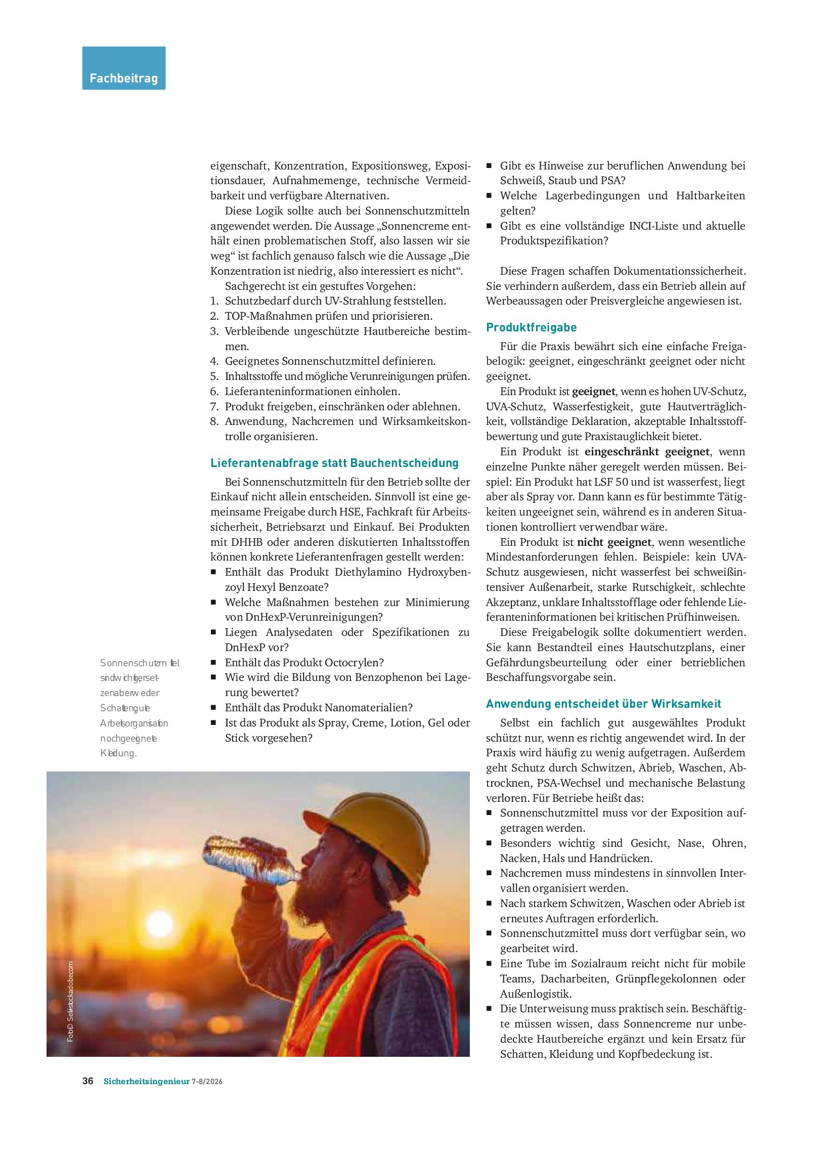 Vorschauseite 3: Sonnenschutzmittel im Betrieb richtig freigeben