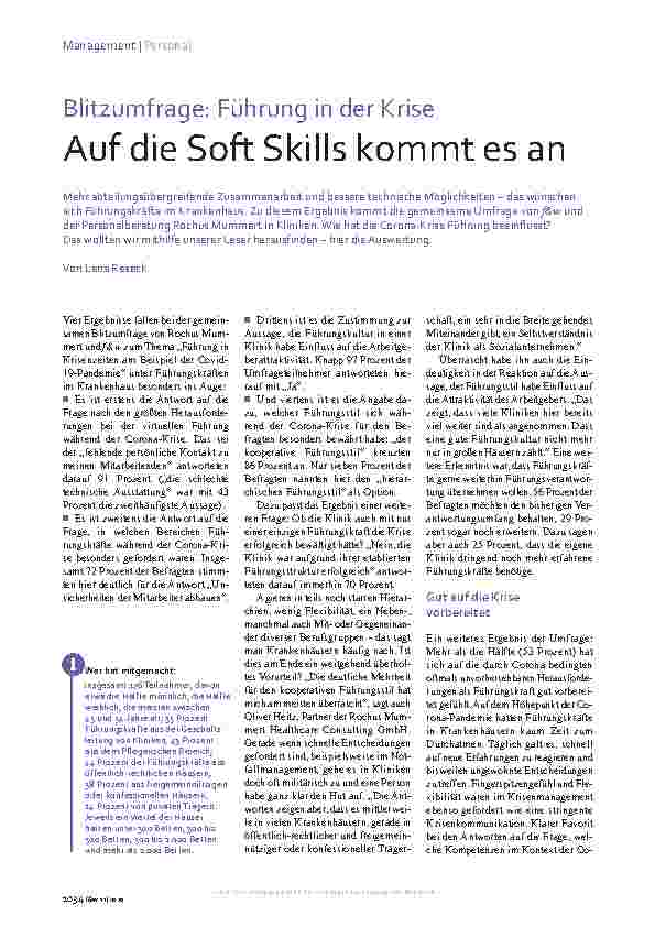 Vorschauseite 1: Blitzumfrage: Führung in der Krise - Auf die Soft Skills kommt es an