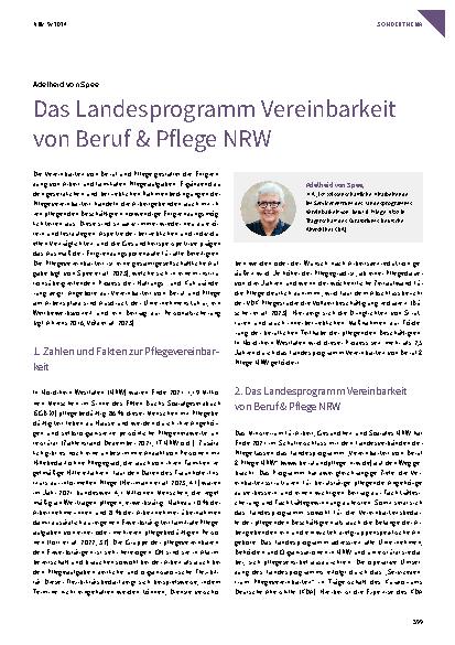 Vorschauseite 1: Das Landesprogramm Vereinbarkeit von Beruf & Pflege NRW