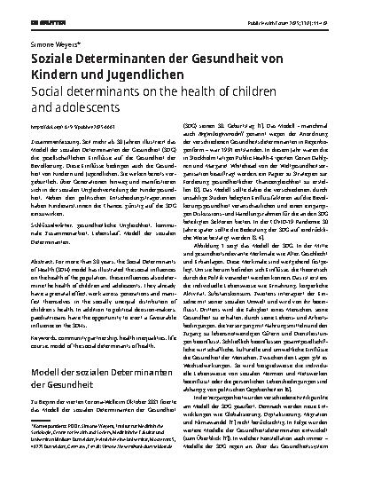Vorschauseite 1: Soziale Determinanten der Gesundheit von Kindern und Jugendlichen