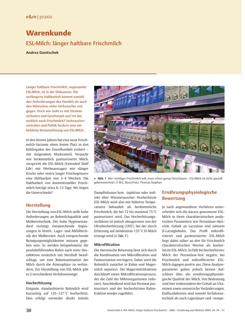 Vorschauseite 1: Warenkunde: ESL-Milch – länger haltbare Frischmilch