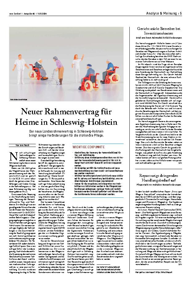 Vorschauseite 1: Corrected text: Neuer Rahmenvertrag für Heime in Schleswig-Holstein