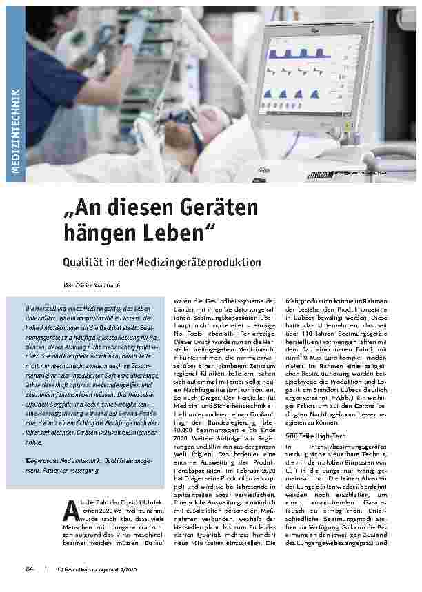 Vorschauseite 1: An diesen Geräten hängen Leben. Qualität in der Medizingeräteproduktion.