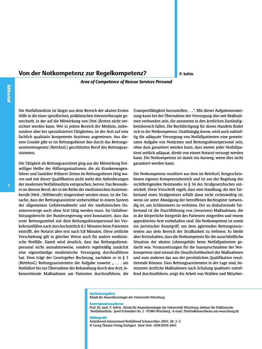 Vorschauseite 1: Von der Notkompetenz zur Regelkompetenz?