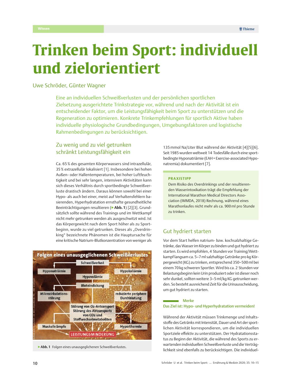 Vorschauseite 1: Trinken beim Sport: individuell und zielorientiert
