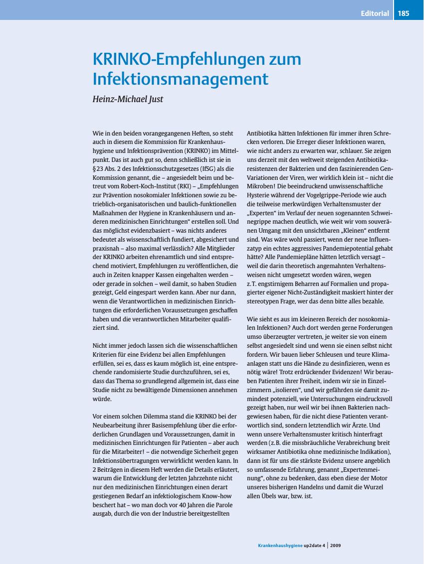 Vorschauseite 1: KRINKO-Empfehlungen zum Infektionsmanagement