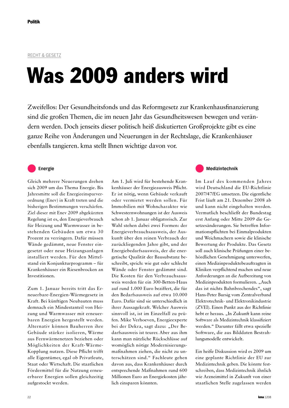 Vorschauseite 1: Was 2009 anders wird