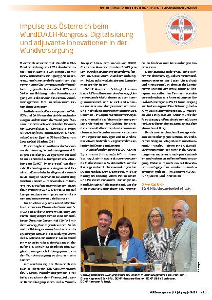 Vorschauseite 1: Impulse aus Österreich beim WundD. A. CH-Kongress: Digitalisierung und adjuvante Innovationen in der Wundversorgung