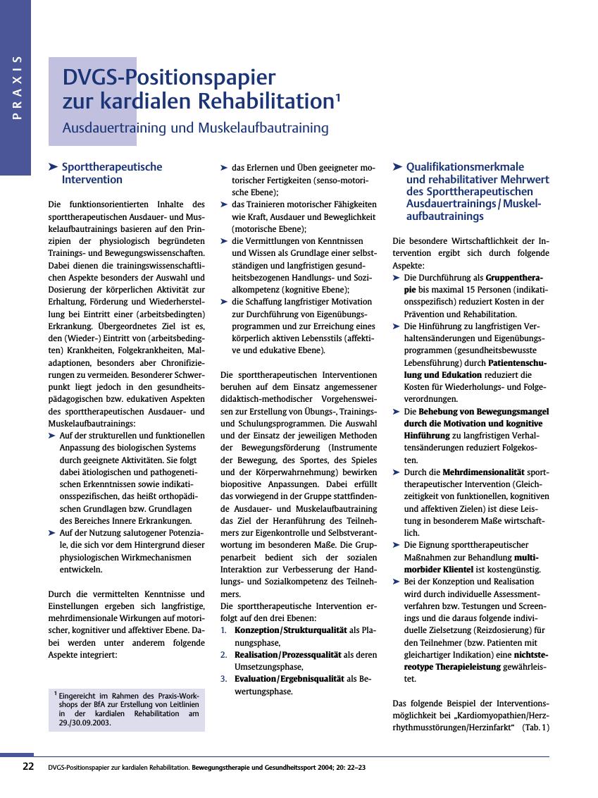 Vorschauseite 1: DVGS-Positionspapier zur kardialen Rehabilitation