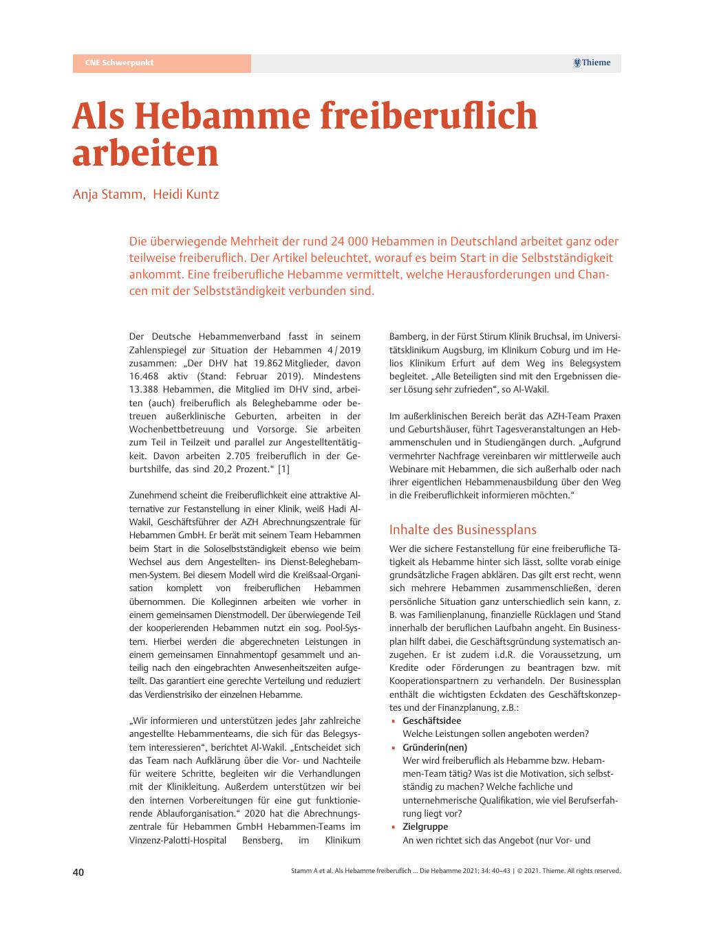 Vorschauseite 1: Als Hebamme freiberuflich arbeiten.