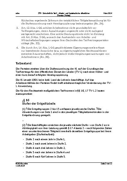 Vorschauseite 2: TV-L-Stufenzuordnung nach Herabgruppierung – durchgehende Ausübung der Tätigkeit der niedrigeren Entgeltgruppe nach Höhergruppierung – nur kurzfristige Wahrnehmung einer höherwert…