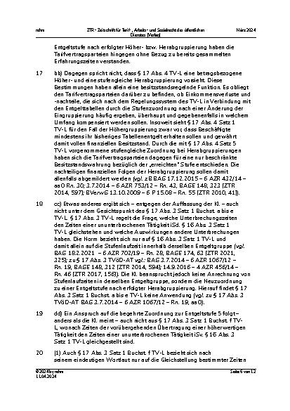 Vorschauseite 6: TV-L-Stufenzuordnung nach Herabgruppierung – durchgehende Ausübung der Tätigkeit der niedrigeren Entgeltgruppe nach Höhergruppierung – nur kurzfristige Wahrnehmung einer höherwert…