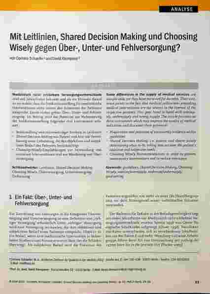 Vorschauseite 1: Mit Leitlinien, Shared Decision Making und Choosing Wisely gegen Über-, Unterund Fehlversorgung?