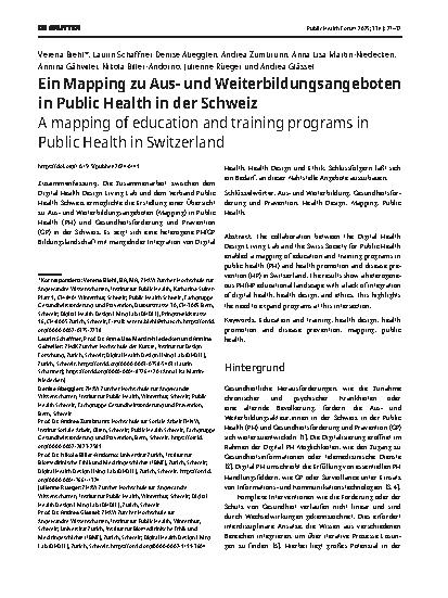 Vorschauseite 1: Ein Mapping zu Ausund Weiterbildungsangeboten in Public Health in der Schweiz