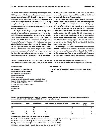 Vorschauseite 2: Ein Mapping zu Ausund Weiterbildungsangeboten in Public Health in der Schweiz