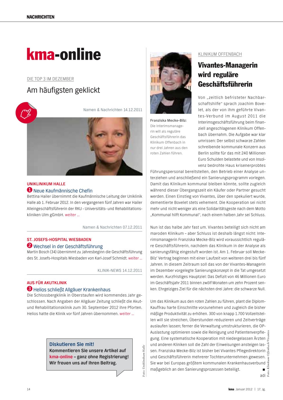 Vorschauseite 1: Vivantes-Managerin wird reguläre Geschäftsführerin