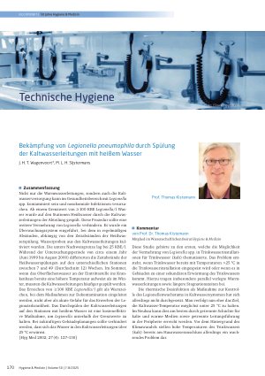 Vorschauseite 1: Technische Hygiene Bekämpfung von Legionella pneumophila durch Spülung der Kaltwasserleitungen mit heißem Wasser