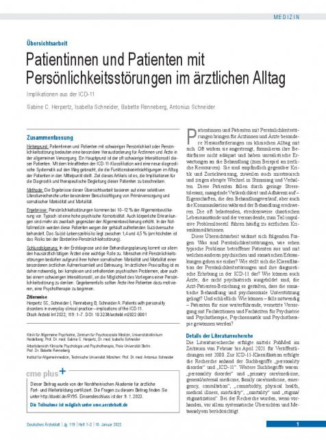 Vorschauseite 1: Patientinnen und Patienten mit Persönlichkeitsstörungen im ärztlichen Alltag