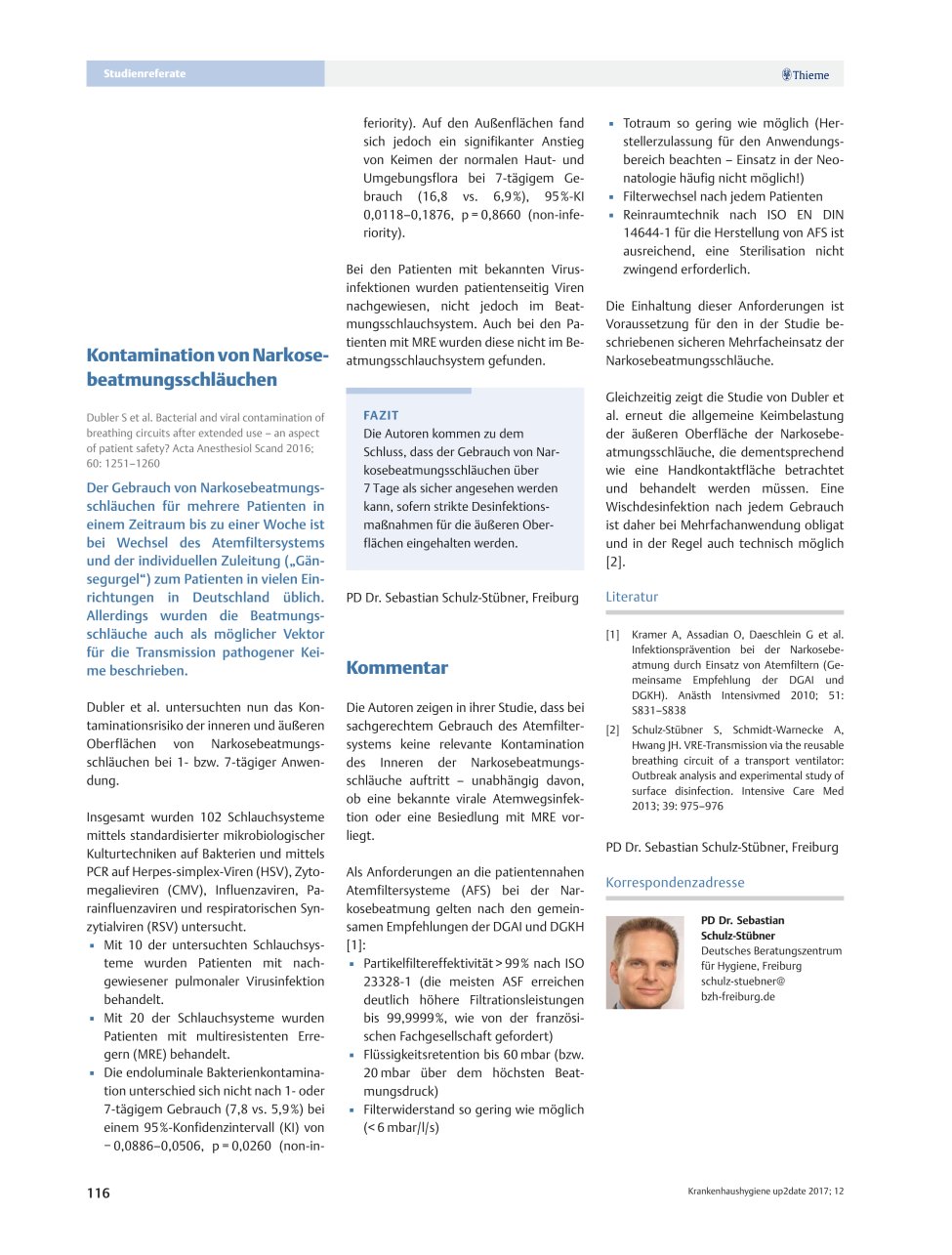 Vorschauseite 1: Kontamination von Narkosebeatmungsschläuchen