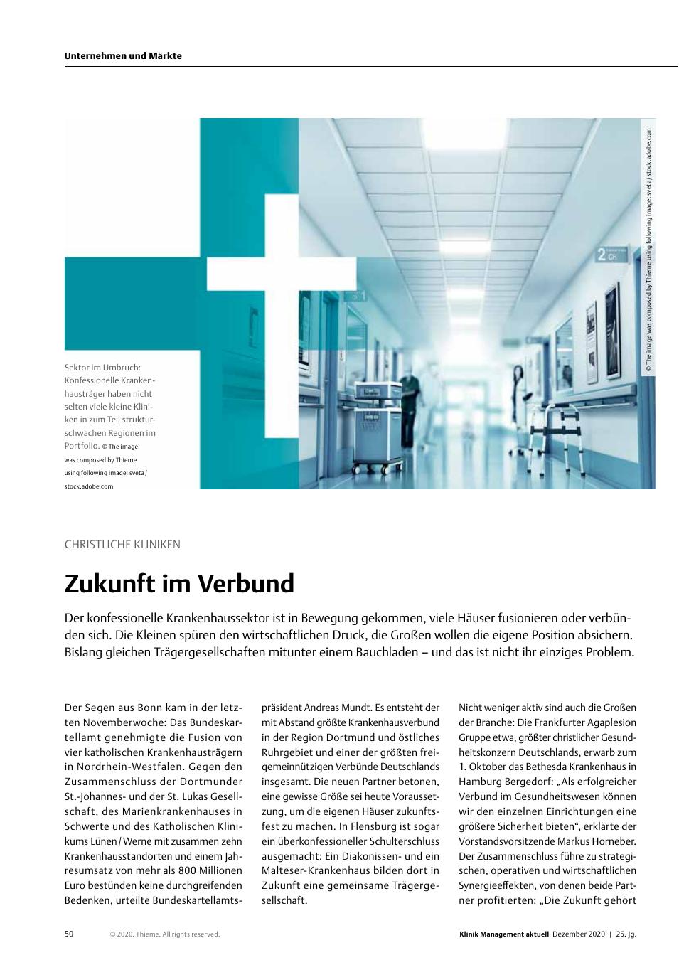 Vorschauseite 1: Christliche Kliniken: Zukunft im Verbund
