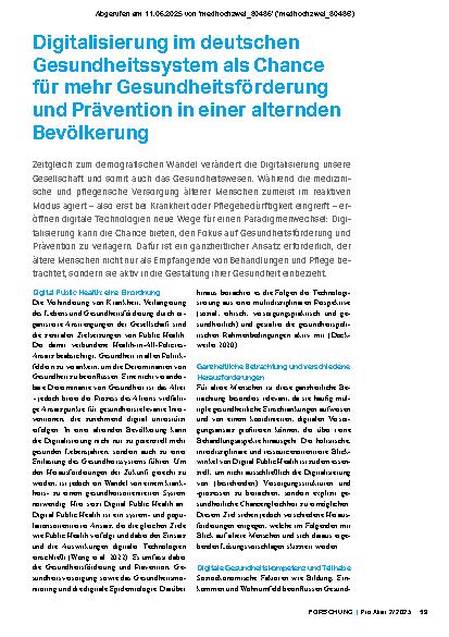 Vorschauseite 1: Digitalisierung im deutschen Gesundheitssystem als Chance für mehr Gesundheitsförderung und Prävention in einer alternden Bevölkerung