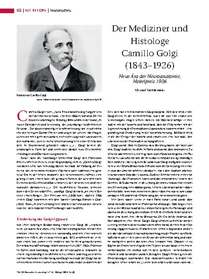 Vorschauseite 1: Der Mediziner und Histologe Camillo Golgi (1843–1926) Neue Ära der Neuroanatomie, Nobelpreis 1906
