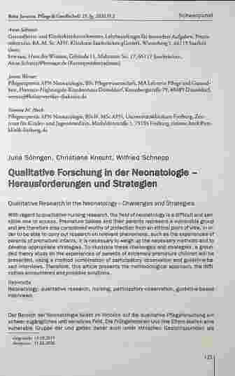 Vorschauseite 1: Qualitative Forschung in der Neonatologie - Herausforderungen und Strategien