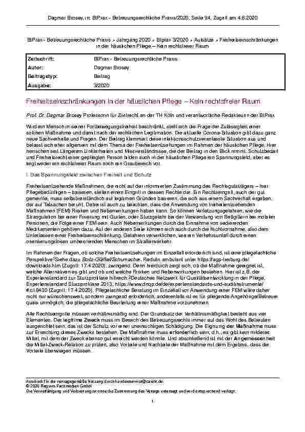 Vorschauseite 1: Freiheitseinschränkungen in der häuslichen Pflege – Kein rechtsfreier Raum