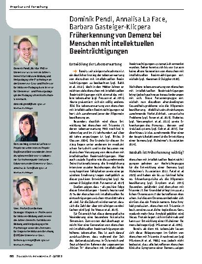 Vorschauseite 1: Früherkennung von Demenz bei Menschen mit intellektuellen Beeinträchtigungen