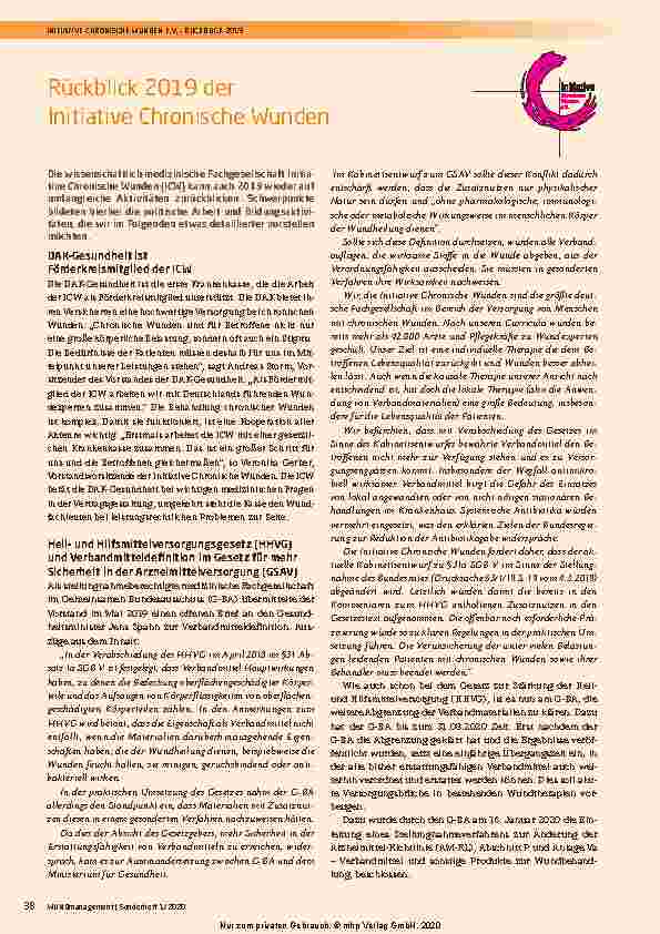 Vorschauseite 1: Rückblick 2019 der Initiative Chronische Wunden
