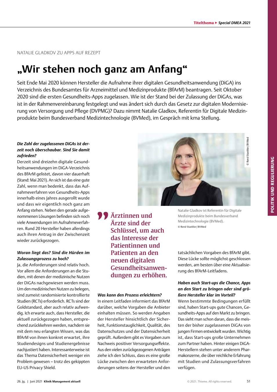 Vorschauseite 1: Natalie Gladkow zu Apps auf Rezept: "Wir stehen noch ganz am Anfang"