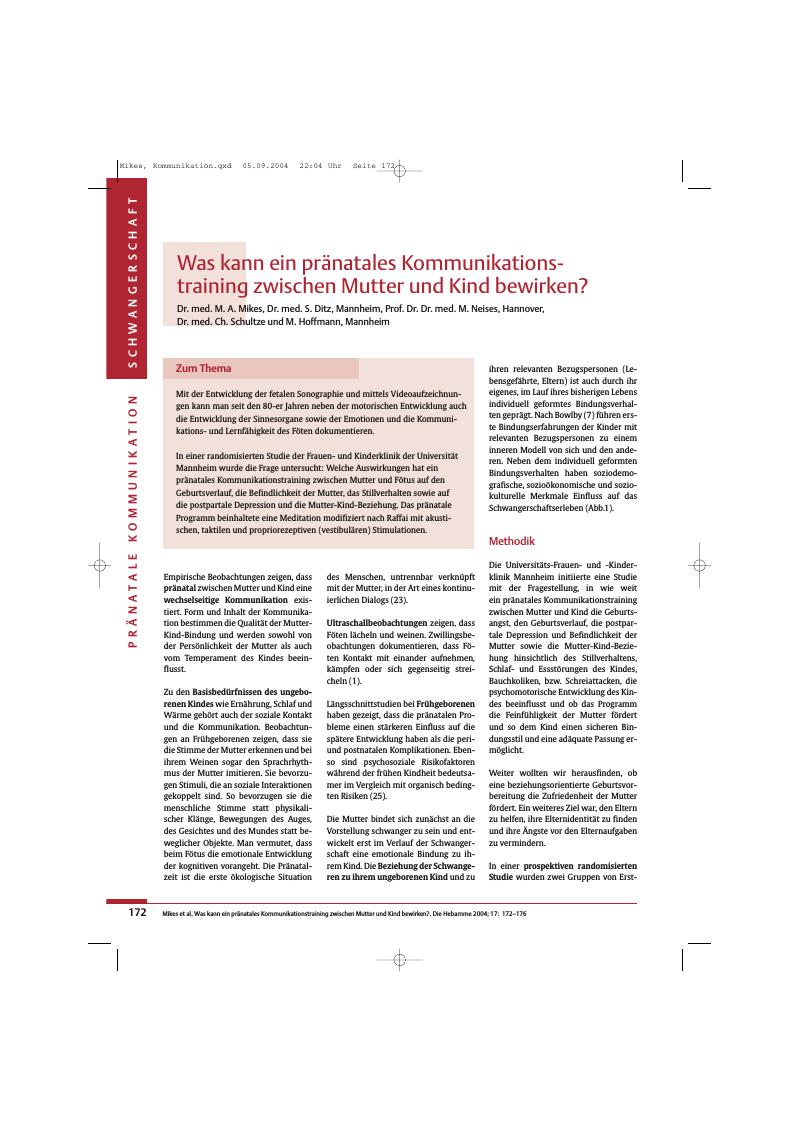 Vorschauseite 1: Was kann ein pränatales Kommunikations-training zwischen Mutter und Kind bewirken?