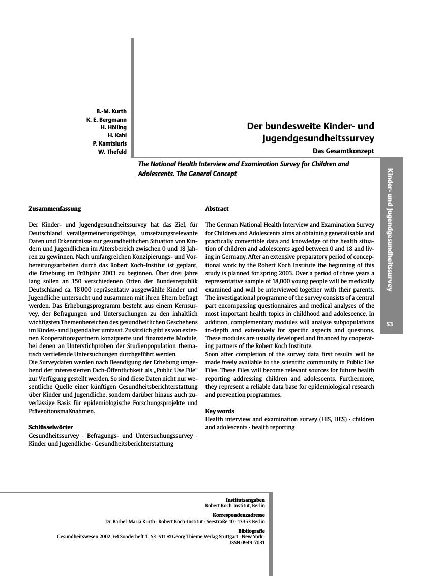 Vorschauseite 1: Der bundesweite Kinderund Jugendgesundheitssurvey