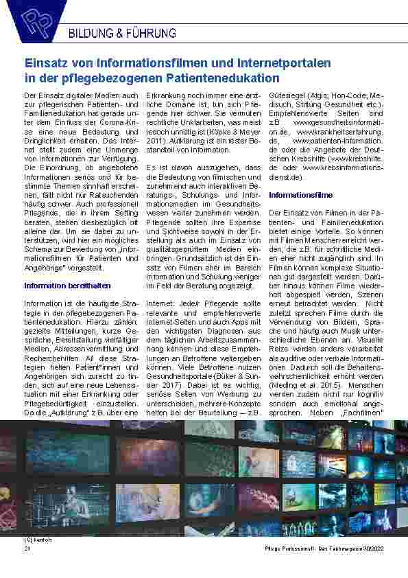 Vorschauseite 2: Einsatz von Informationsfilmen und Internetportalen in der pflegebezogenen Patientenedukation
