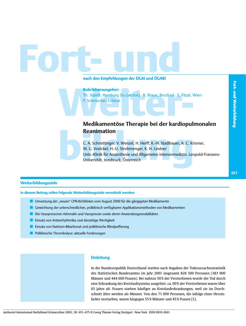 Vorschauseite 1: Medikamentöse Therapie bei der kardiopulmonalen Reanimation