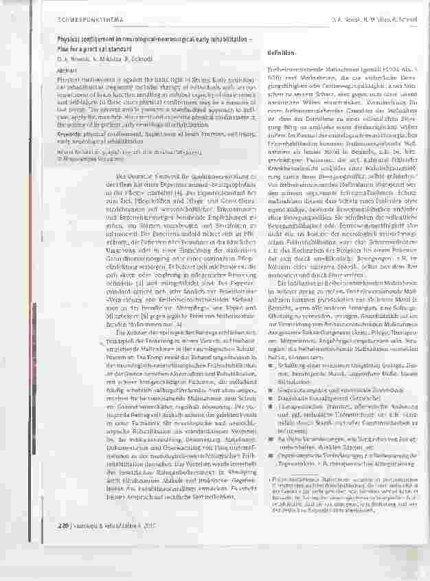 Vorschauseite 2: Freiheitsentziehende Maßnahmen in derneurologisch-neurochirurgischen Frührehabilitation - Plädoyer für einen praxisnahen Standard