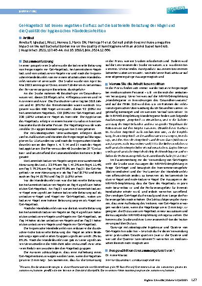 Vorschauseite 1: Gel-Nagellack hat keinen negativen Einfluss auf die bakterielle Belastung der Nägel und die Qualität der hygienischen Händedesinfektion