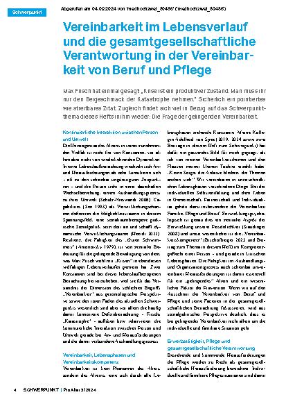 Vorschauseite 1: Vereinbarkeit im Lebensverlauf und die gesamtgesellschaftliche Verantwortung in der Vereinbarkeit von Beruf und Pflege