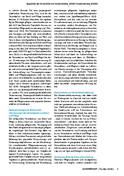 Vorschauseite 2: Vereinbarkeit im Lebensverlauf und die gesamtgesellschaftliche Verantwortung in der Vereinbarkeit von Beruf und Pflege