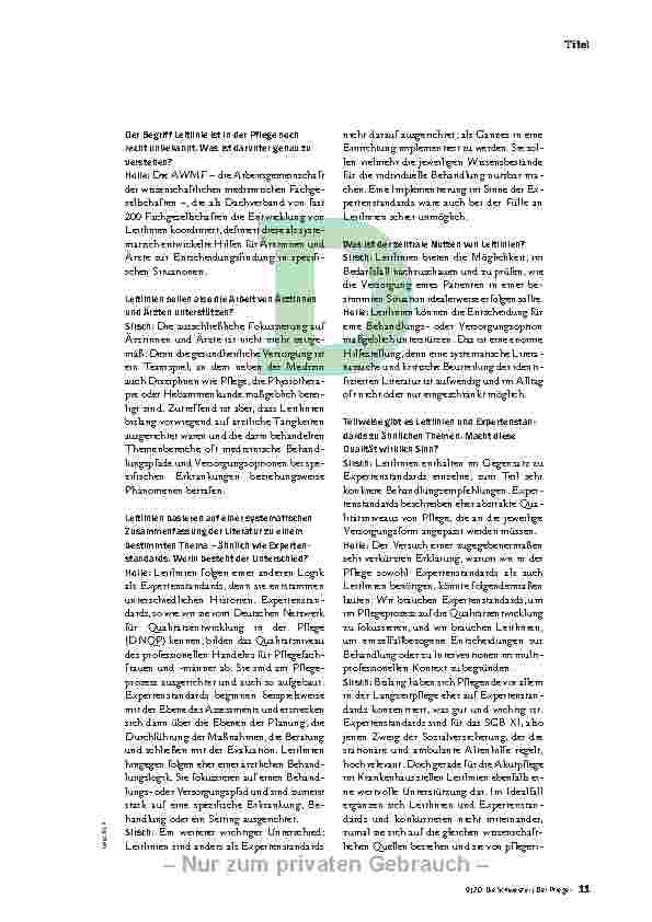 Vorschauseite 2: LEITLINIEN SIND AUCH FÜR DIE PFLEGE SEHR WERTVOLL