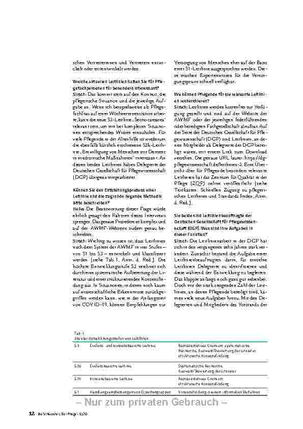 Vorschauseite 3: LEITLINIEN SIND AUCH FÜR DIE PFLEGE SEHR WERTVOLL