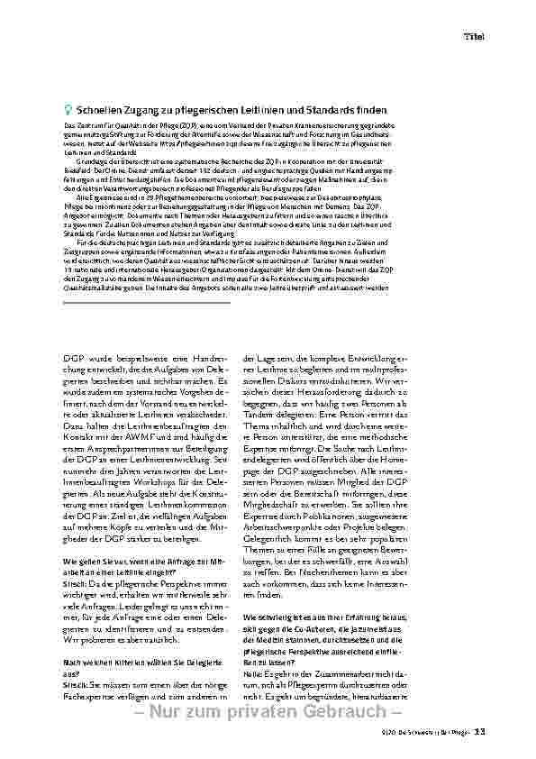 Vorschauseite 4: LEITLINIEN SIND AUCH FÜR DIE PFLEGE SEHR WERTVOLL
