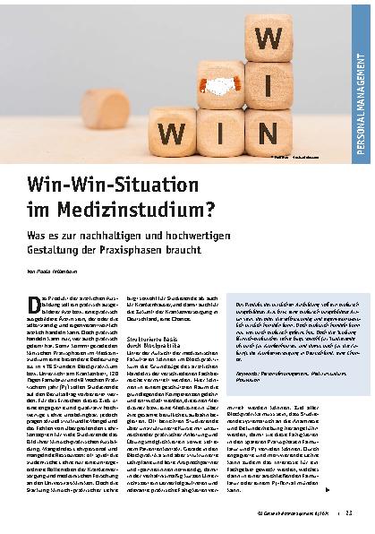Vorschauseite 1: Win-Win-Situation im Medizinstudium? Was es zur nachhaltigen und hochwertigen Gestaltung der Praxisphasen braucht.