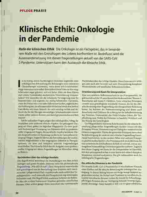 Vorschauseite 1: Klinische Ethik: Onkologie in der Pandemie