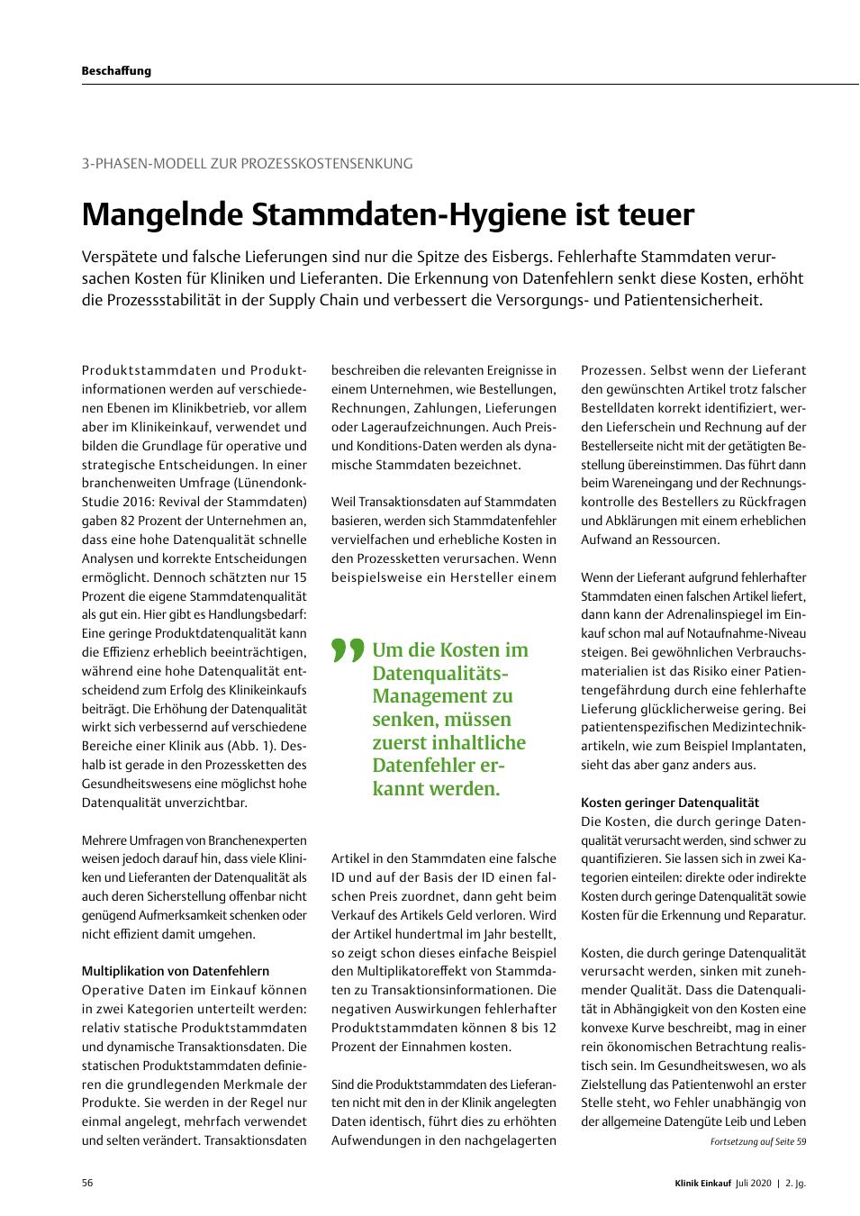 Vorschauseite 1: 3-Phasen-Modell zur Prozesskostensenkung: Mangelnde Stammdaten-Hygiene ist teuer